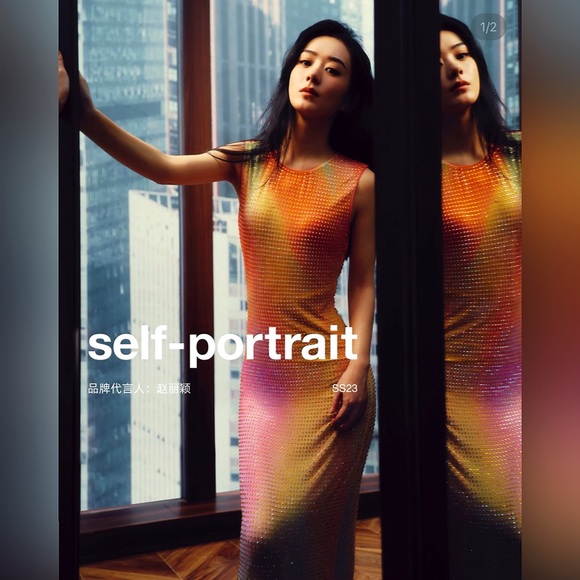 Self-Portrait Printed Mesh Rhinestone Midi Dress - Picture 11 of 14